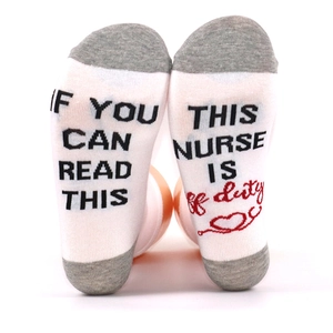Funny cotton socks with If You Can Read This Nurse Is Off Duty lettering on soles