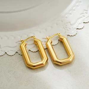 Minimalist 18K gold plated stainless steel U-shaped geometric earrings for women
