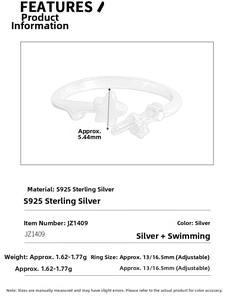 Detailed size and material specs for the S925 sterling silver star open ring