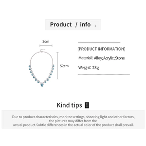 Detailed product specifications showing bohemian silver necklace with blue stones