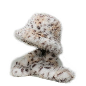 Leopardenmuster Kunstfuchs Pelz Anglerhut Schal Set Winter Warm Plüsch Fischerhut Winddicht Outdoor Pendler Zubehör Damen