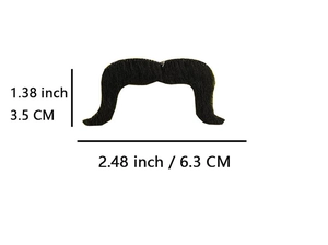 Detailed dimensions of realistic black fake mustache showing 6.3cm width and 3.5cm height