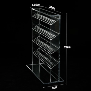 Detailed dimensions of 4-tier clear acrylic display stand for small jewelry items