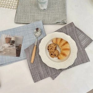 Nordic Cotton Linen Placemat Heat Resistant Minimalist Striped Grid Pattern Dining Table Mat For Home Kitchen Decor