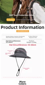 Detail view of dark grey sun hat with breathable mesh vents and adjustable wind cord