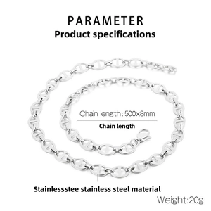 Detail of 500mm stainless steel coffee bean link chain with 8mm width measurements