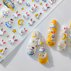 3D embossed nail stickers featuring Dream Rabbit, stars, and moon on white background