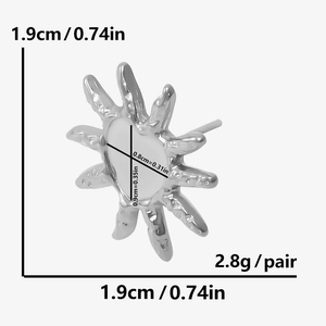 Detailed dimensions of silver stainless steel sunburst stud earrings 1.9cm x 1.9cm