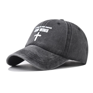 Casquette De Baseball En Coton Lavé Vieilli Rétro Imprimé Croix Lettre God Wins Chapeau De Sport De Plein Air Hommes Femmes