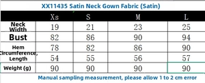Size chart for halter satin top showing chest and length measurements for XS to L