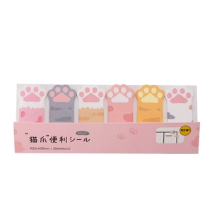 Cute cat paw sticky notes set with 6 colorful patterns for journaling and bookmarks