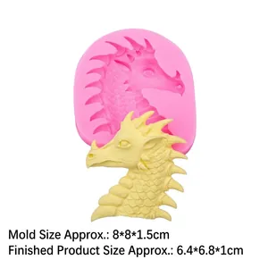 Detailed dragon head silicone mold for Easter DIY crafts with finished yellow clay relief