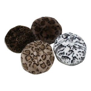 Chic faux fur leopard print beret hats for women in four stylish animal patterns