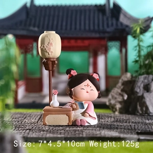 Cute ancient Chinese tang lady figurine with plum blossom lamp resin desk decoration