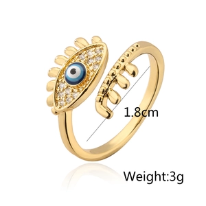 Close-up of gold-plated Evil Eye ring with zircon pavé showing 1.8cm diameter