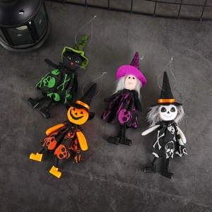 Halloween hanging ornaments set featuring a witch, pumpkin, ghost, and cat for party decor