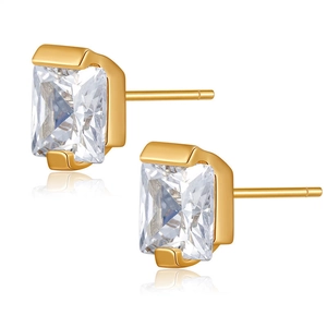 Elegant gold earrings with princess cut square zirconias in a modern minimalist setting