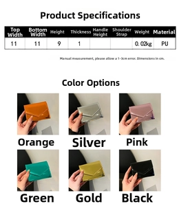 Size chart and dimensions for the glossy PU leather mini envelope card holder wallet