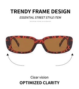 Detail of slim rectangular tortoiseshell sunglasses with brown lenses and clear vision
