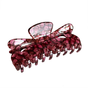 Elegant purple leopard print acetate hair claw clip with cutout heart design for women