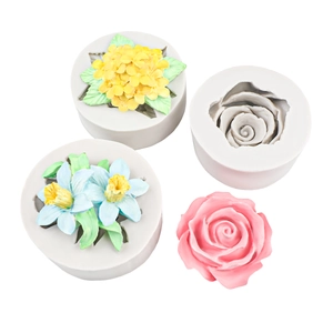 Silicone flower molds for fondant and chocolate featuring hydrangea and rose shapes