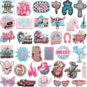 Δυτικό Cowboy Cowgirl Κεντητά Μπαλώματα Ροζ Θέμα Barbie Nashville Μπότα Καπέλο Πεταλούδα Μπαλώματα για Σιδέρωμα ή Ράψιμο για Διακόσμηση Ρούχων DIY