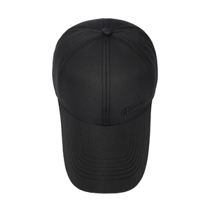 Classic black embroidered baseball cap with breathable synthetic mesh for outdoor leisure