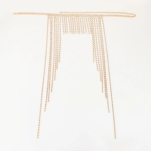 Golden rhinestone tassel head chain and face jewelry with elegant crystal draping