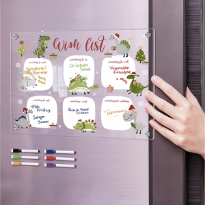 Magnetic acrylic weekly planner for fridge with colorful markers and dinosaur theme