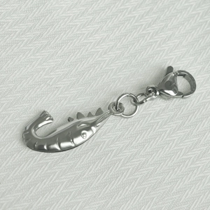Silver stainless steel hollow fish charm with spring clasp for DIY jewelry making