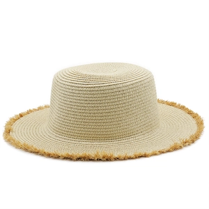 Foldable raffia straw sun hat with frayed edges for summer beach vacation and sun protection