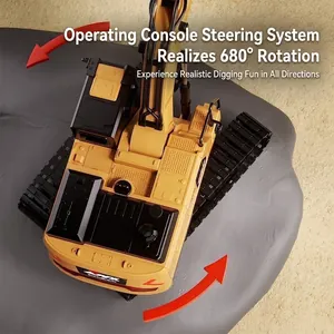 Remote control excavator toy for kids with 680-degree rotation and durable metal parts