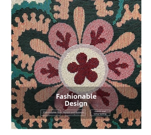 Macro shot of retro floral embroidery texture on durable canvas shoulder bag fabric