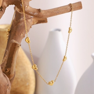 Minimalist 18K gold plated stainless steel O-chain necklace with heart pendants