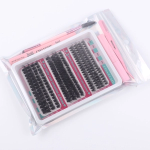DIY individual lash cluster kit including 70D-90D lashes, bond, seal, and pink tweezers