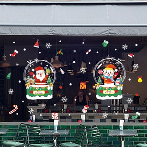 Détails des stickers de Noël pour vitres avec boules à neige et motif Père Noël