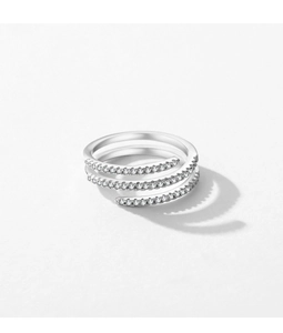 Macro shot of double-layered silver ring with pavé-set sparkling micro zircons