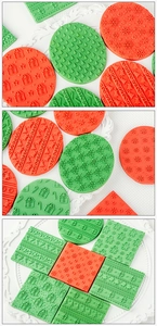 Detailed Christmas fondant stamps showing embossed tree, snowflake and sweater textures