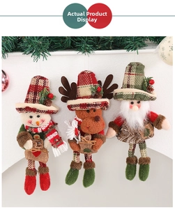 Detailed fabric Christmas hanging ornaments featuring Santa, reindeer, and snowman dolls