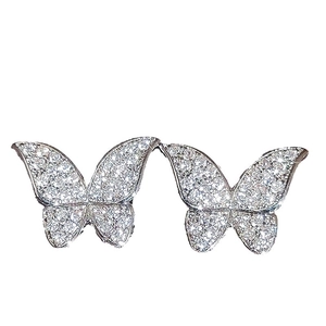 Elegant butterfly stud earrings with sparkling micro-paved zircons in a silver finish