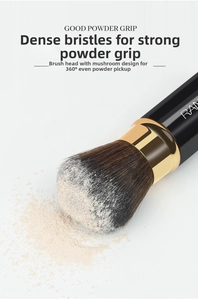 Macro view of mushroom brush head with dense bristles for superior powder grip and application