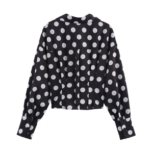 Retro-Langarmbluse mit Polka Dots, Taillierung und Rückenfalten für Damen