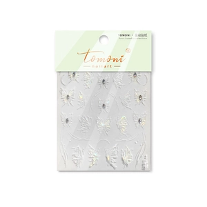 Japanese style white butterfly nail art stickers with diamonds and iridescent finish