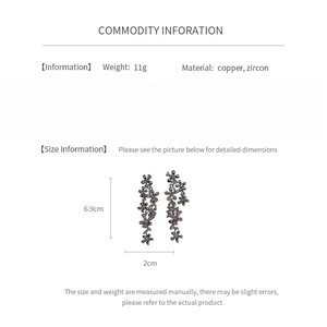 Detailed size specifications for 6.9cm long flower tassel earrings with zircon stones