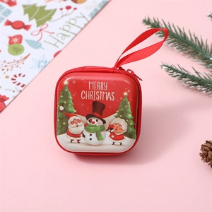 Mini square Christmas tinplate coin purse with festive Santa Claus and snowman patterns