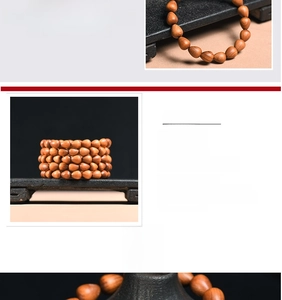 Macro shot of drop-shaped dark red cedar wood beads with natural grain and matte finish