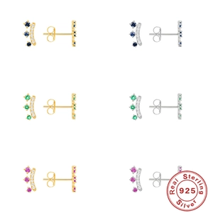925 Sterling Silver Crown Stud Earrings For Women Elegant Gold Plated Zirconia Arc Curved Piercing Fashion Jewelry Gift