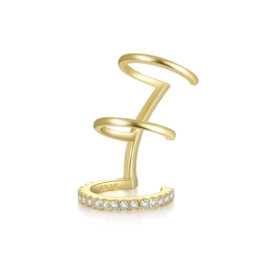 Detailed macro view showing S925 hallmark on gold-plated cubic zirconia multi-layer ear cuff