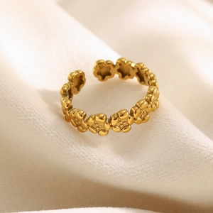 18K gold plated stainless steel open ring featuring a continuous floral blossom design