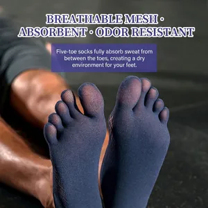 Men's breathable navy blue five-toe invisible boat socks with mesh ventilation texture